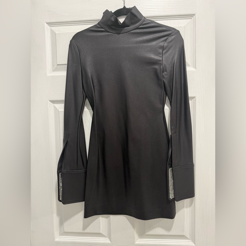 Alexander Wang Crystal-Embellished Cuff Black Long Sleeve Dress